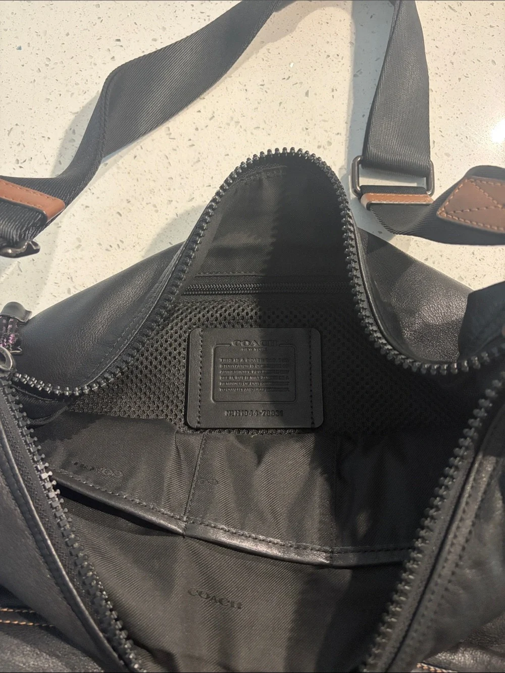 Coach Black Leather Messenger Bag with Brown Trim